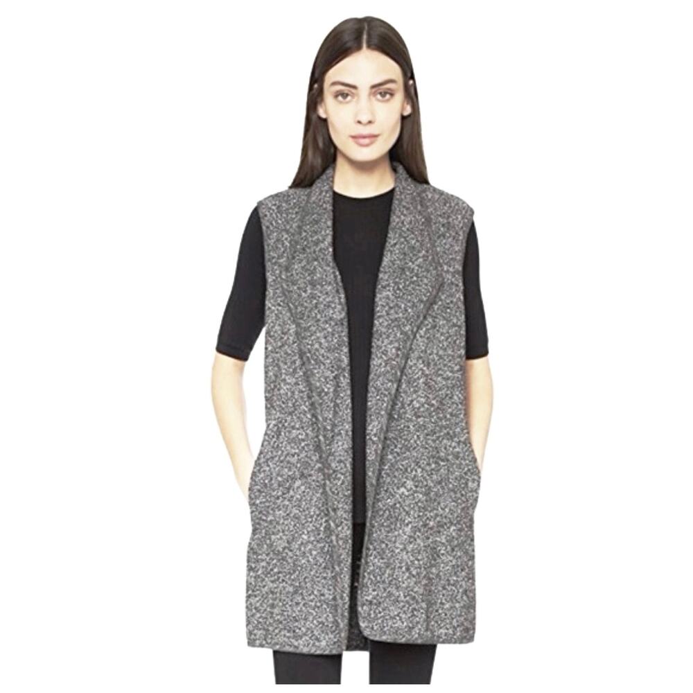 TAHARI Women’s Marled Gray Open Front Long Line Patch Pocket Vest